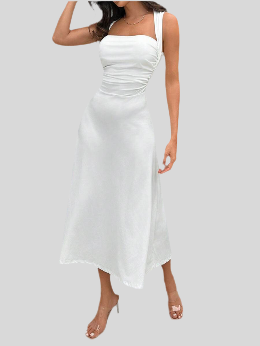 Summery Plain tank Dress with Gathered Waist