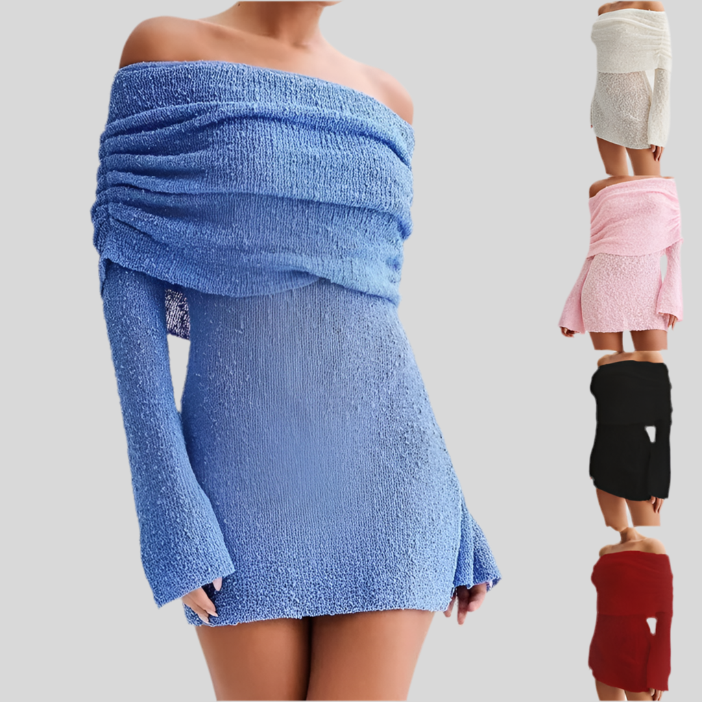 Off-the-Shoulder Knitted Sweater Dress – Spring Elegance