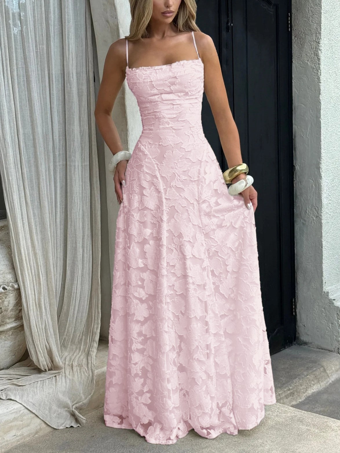 Elegant Long Dress with Subtle Patterns
