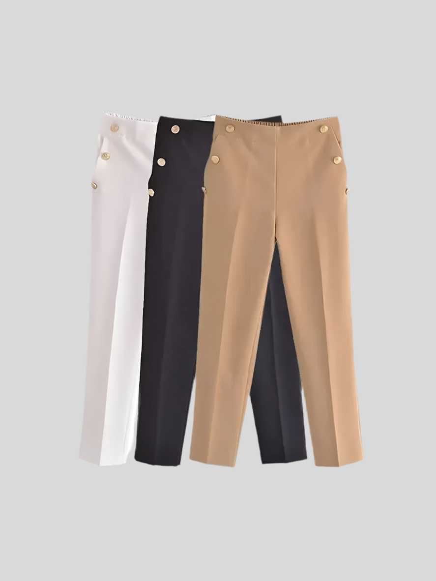 Vintage Women's Trousers – Metal Buttons & High Waist