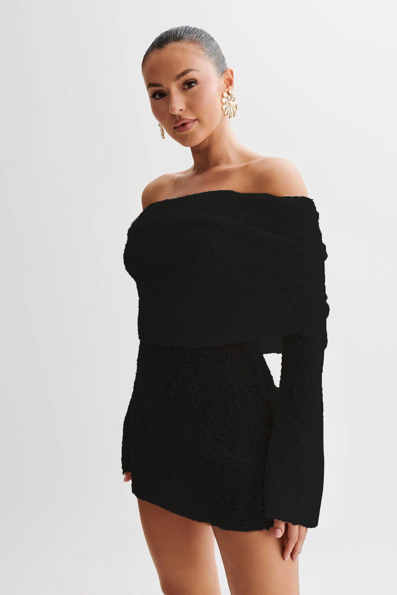 Off-the-Shoulder Knitted Sweater Dress – Spring Elegance