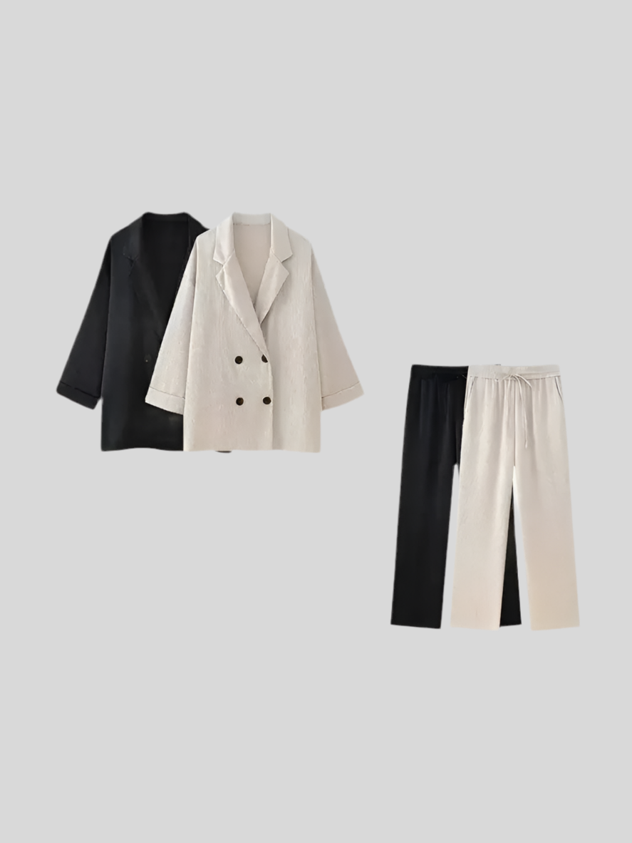 Elegant Women's Outfit – Long Coat & Wide Leg Trousers