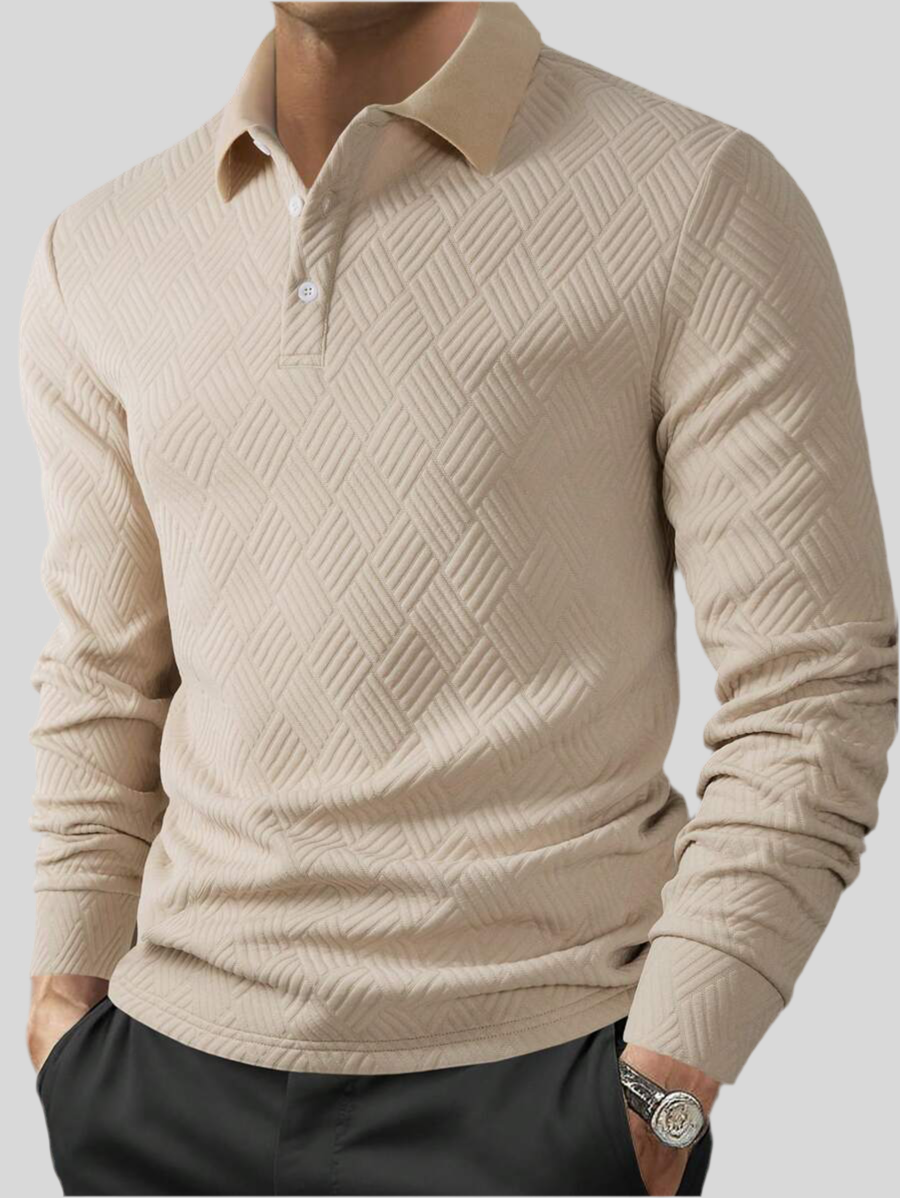Men's Casual Plain Long Sleeve Polo Shirt