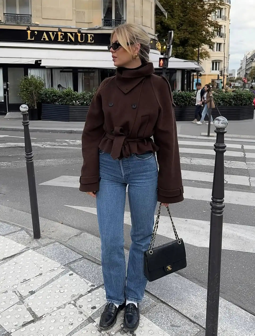 Women's Stand Collar Woolen Short Coat Double-breasted Commuter Jackets Lace Up Fashion Autumn 2025 Chic Style Lady Outerwears