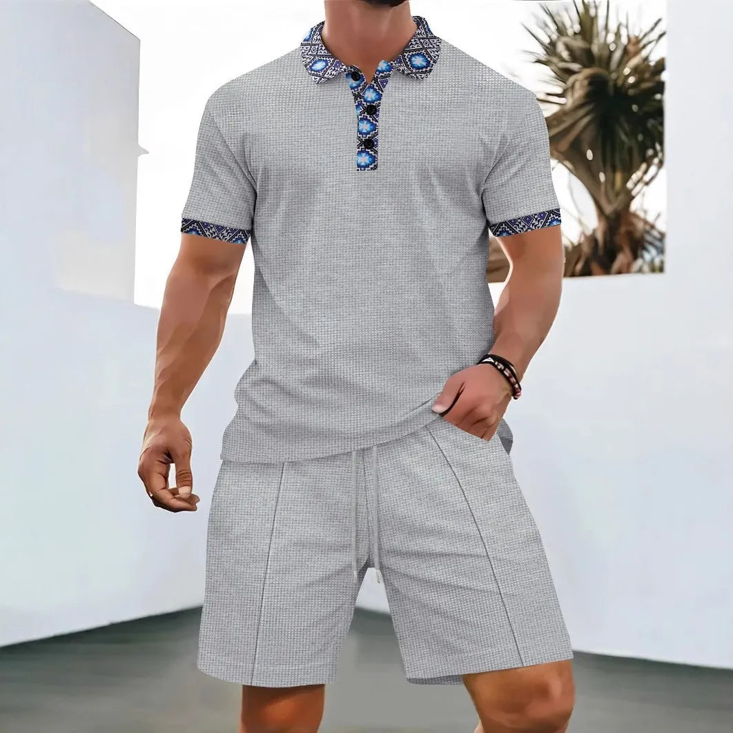 Men's Summer Waffle 2-Piece Set with Zip & Lapel