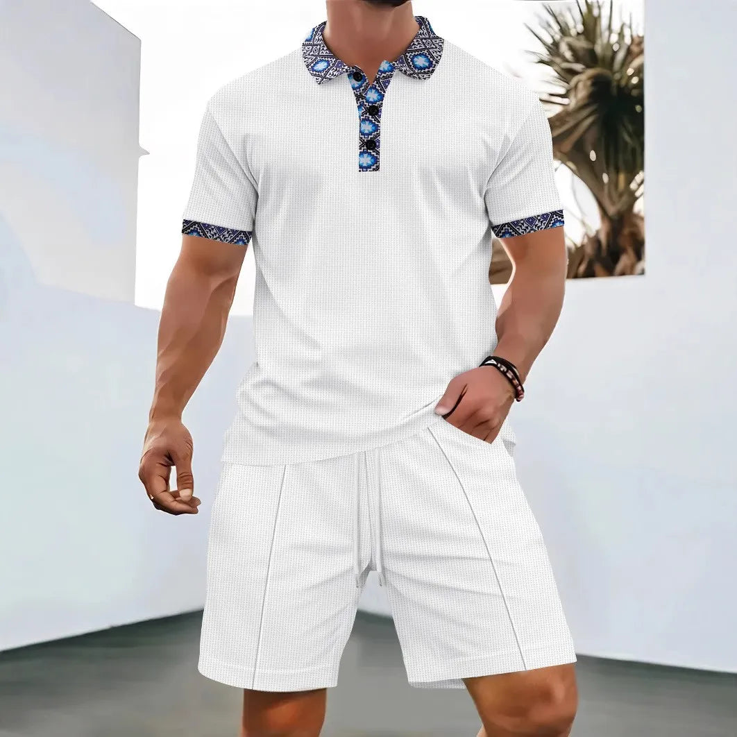 Men's Summer Waffle 2-Piece Set with Zip & Lapel