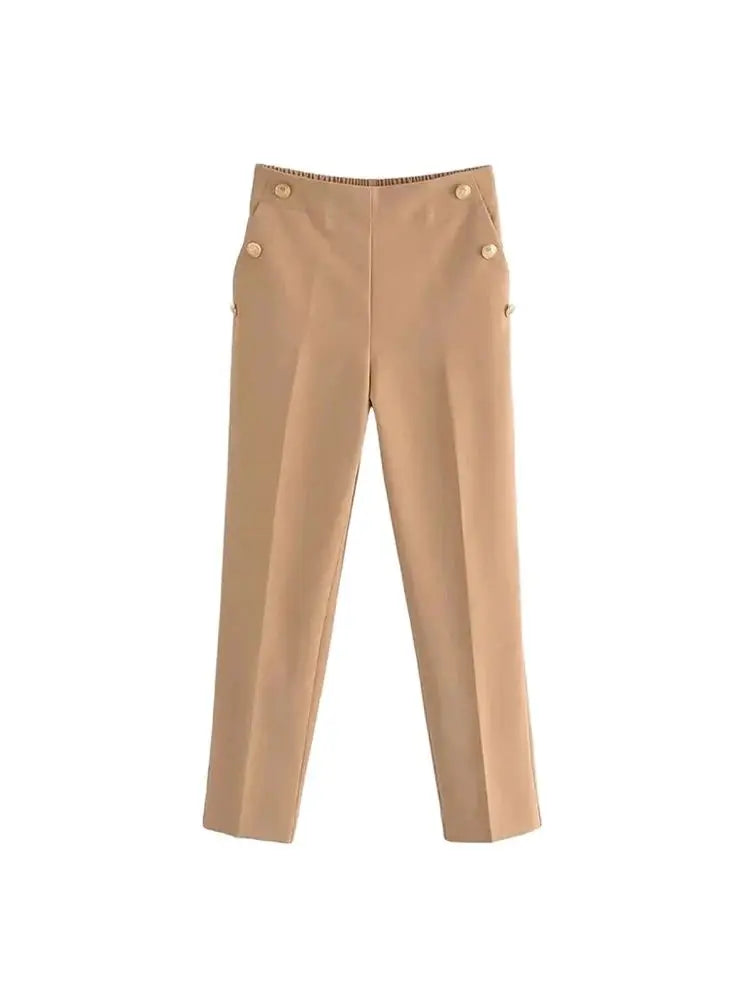 Vintage Women's Trousers – Metal Buttons & High Waist