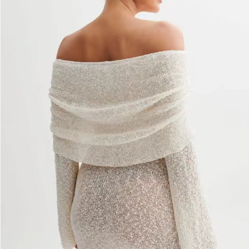 Off-the-Shoulder Knitted Sweater Dress – Spring Elegance
