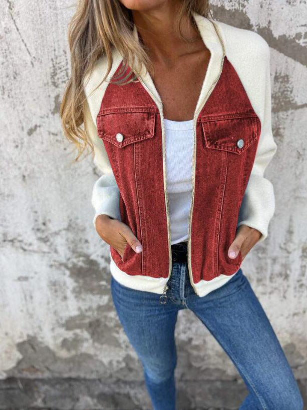 Women's Zip-Up Jacket – Casual V-Neck