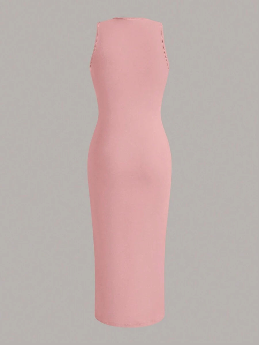 Summery plain tank dress with gathered waist