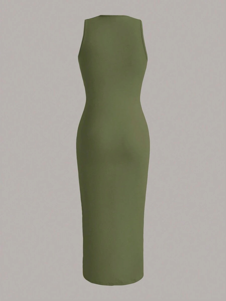 Summery plain tank dress with gathered waist