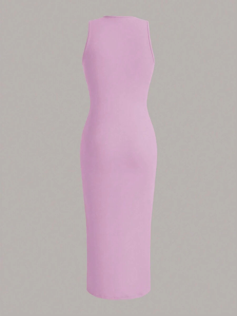 Summery plain tank dress with gathered waist