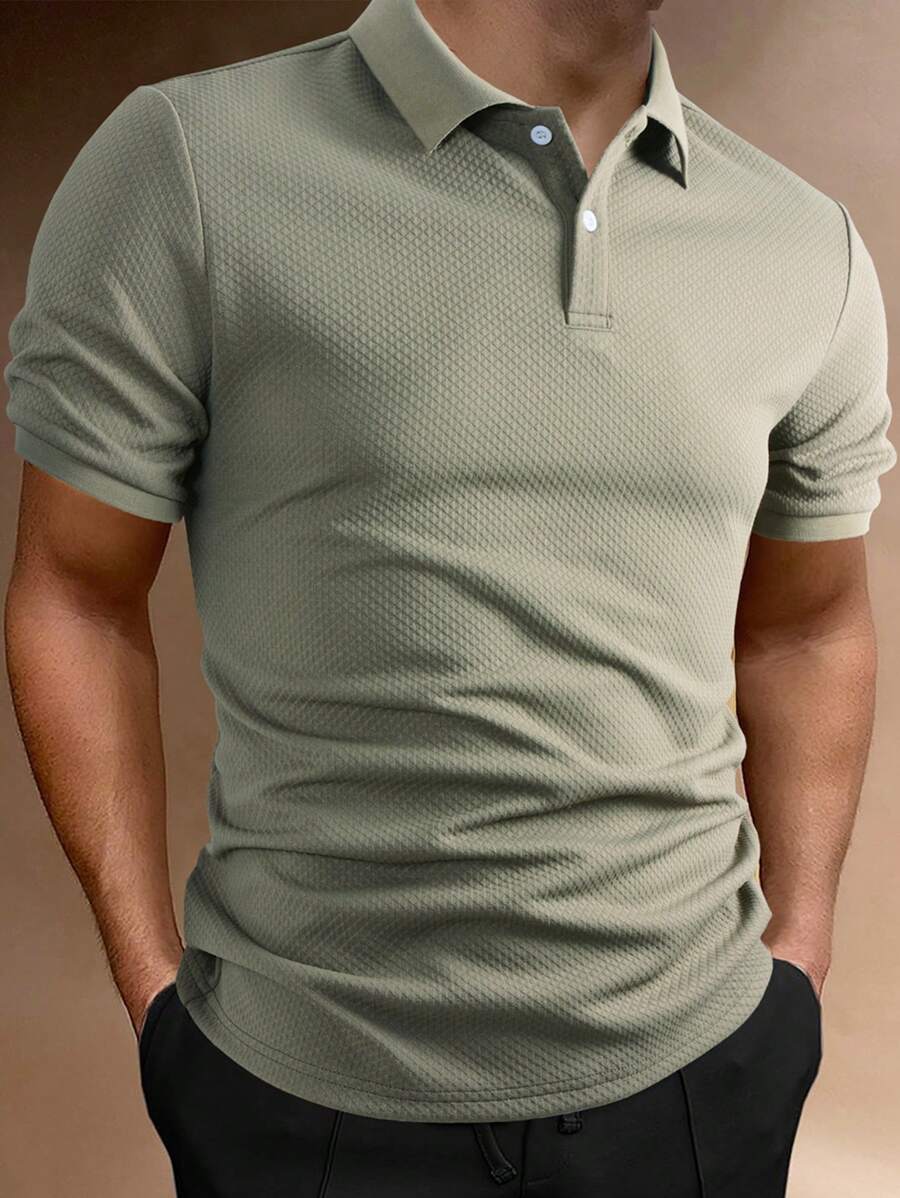 Men's Plain Polo Shirt with Turn-Up Collar, Casual Style