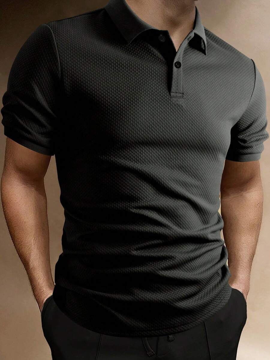 Men's Plain Polo Shirt with Turn-Up Collar, Casual Style