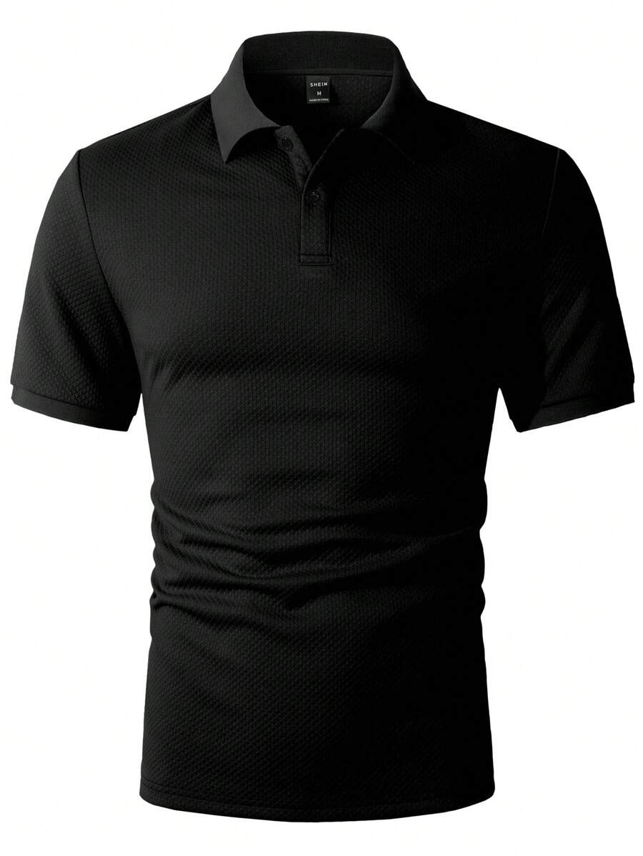 Men's Plain Polo Shirt with Turn-Up Collar, Casual Style