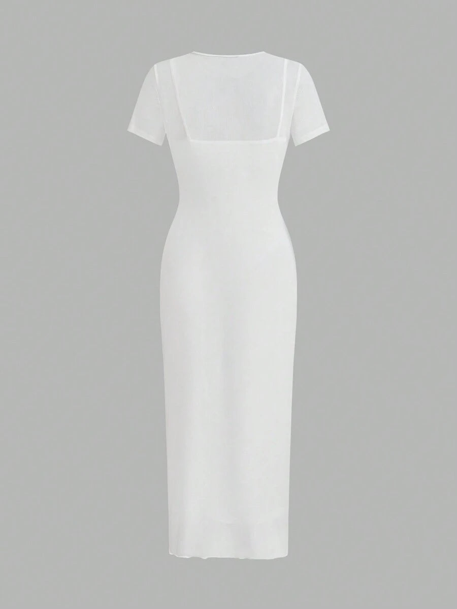 Maxi Pencil Dress with Contrasting Tulle