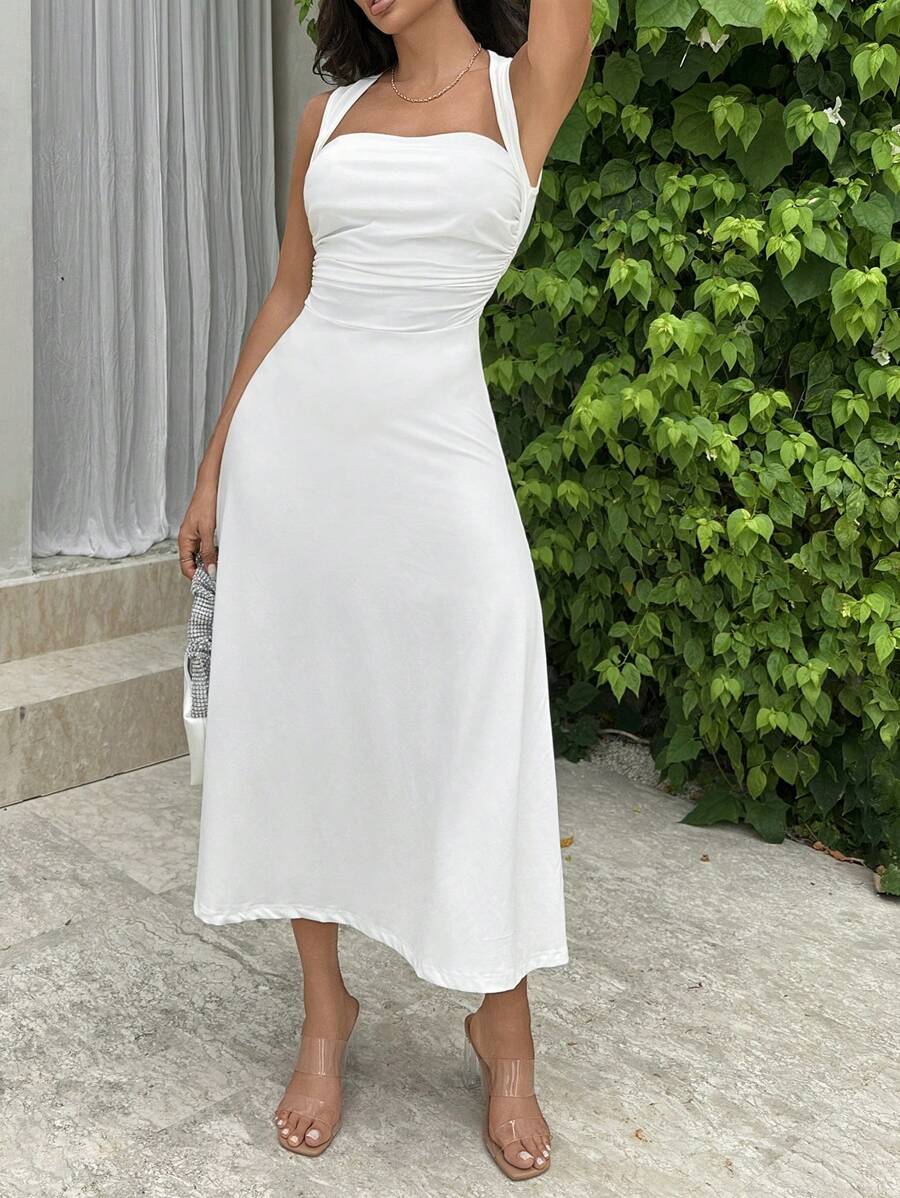 Summery Plain tank Dress with Gathered Waist