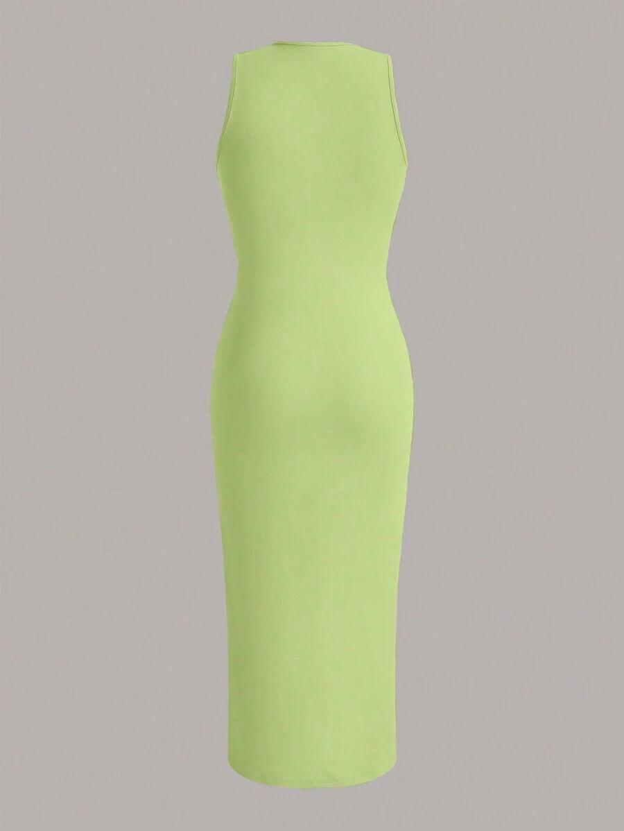 Summery plain tank dress with gathered waist