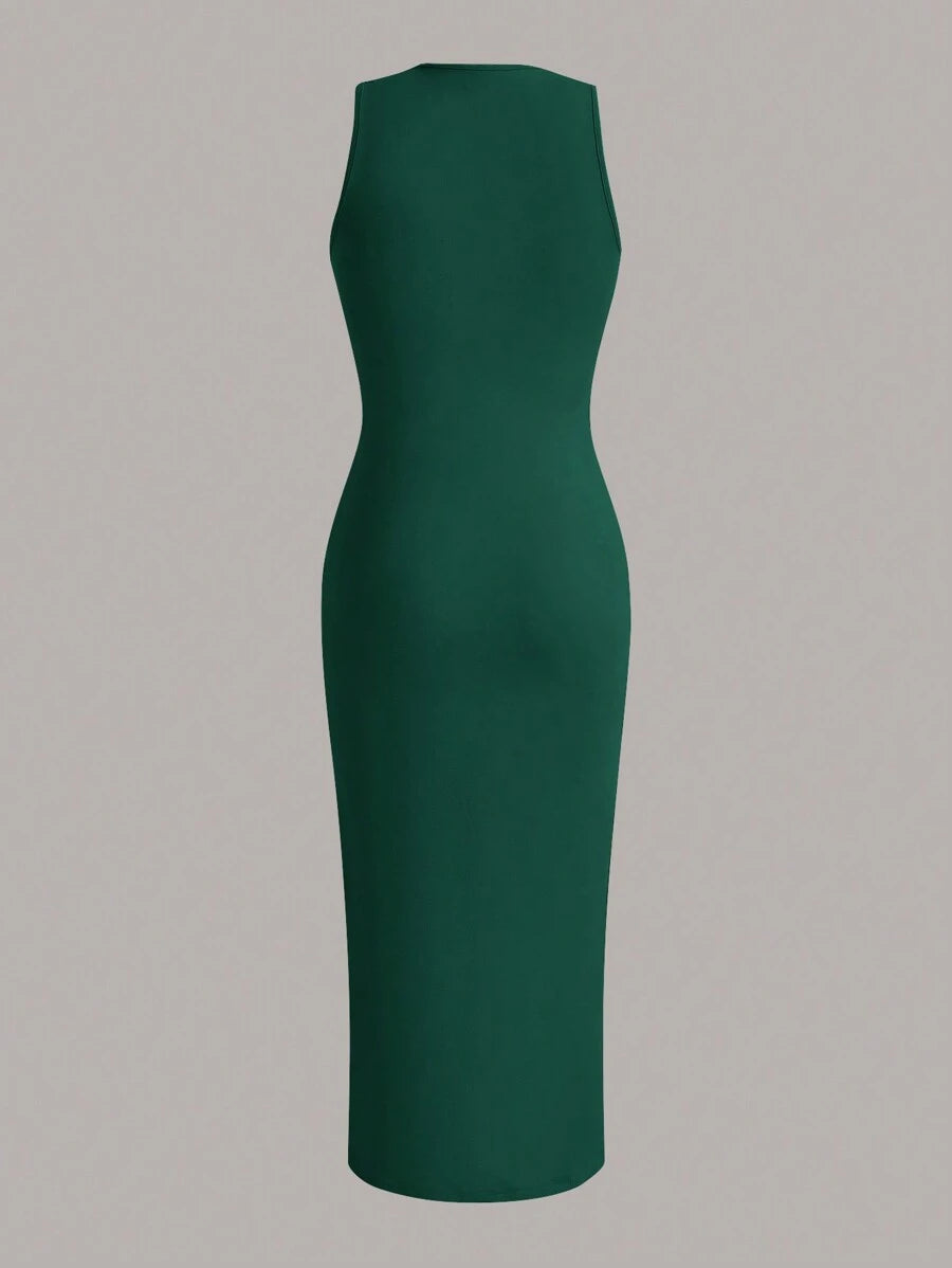 Summery plain tank dress with gathered waist