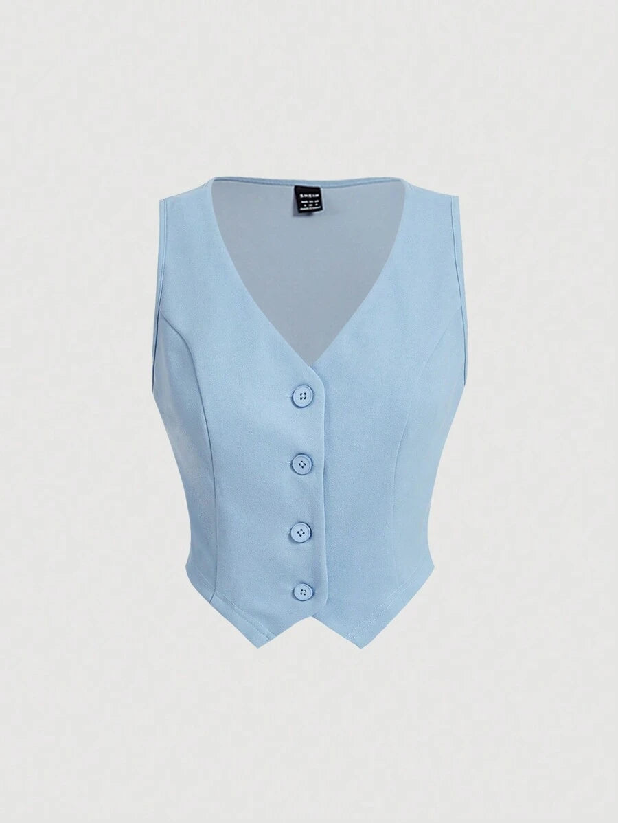 Women's Blue Suit – Buttoned Jacket and Trousers