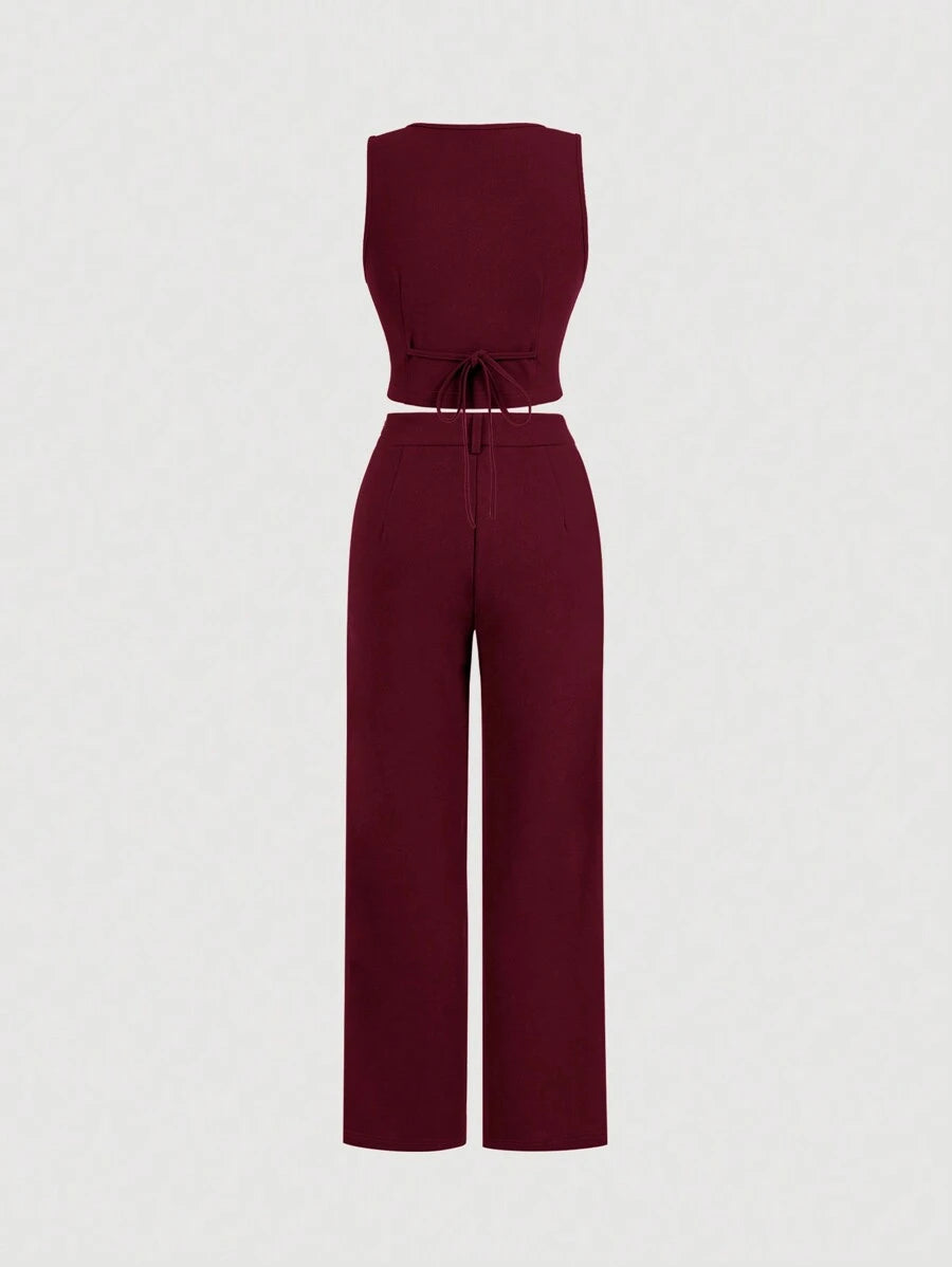 Women's Blue Suit – Buttoned Jacket and Trousers