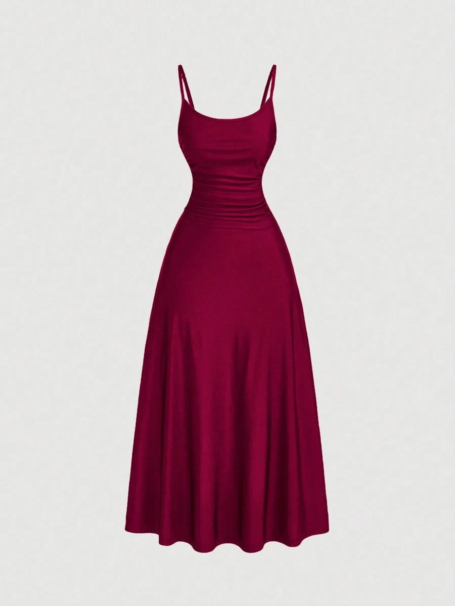 Elegant Solid Color Flared Cami Dress