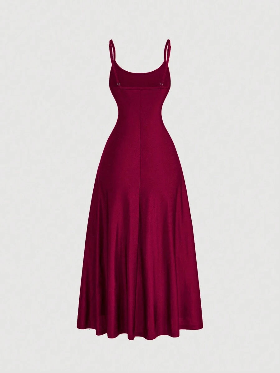 Elegant Solid Color Flared Cami Dress