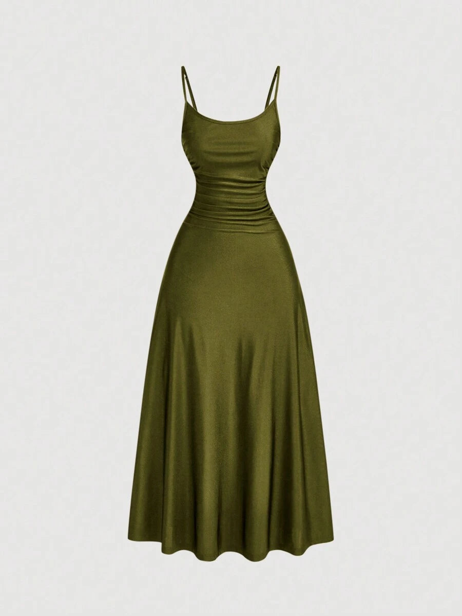 Elegant Solid Color Flared Cami Dress