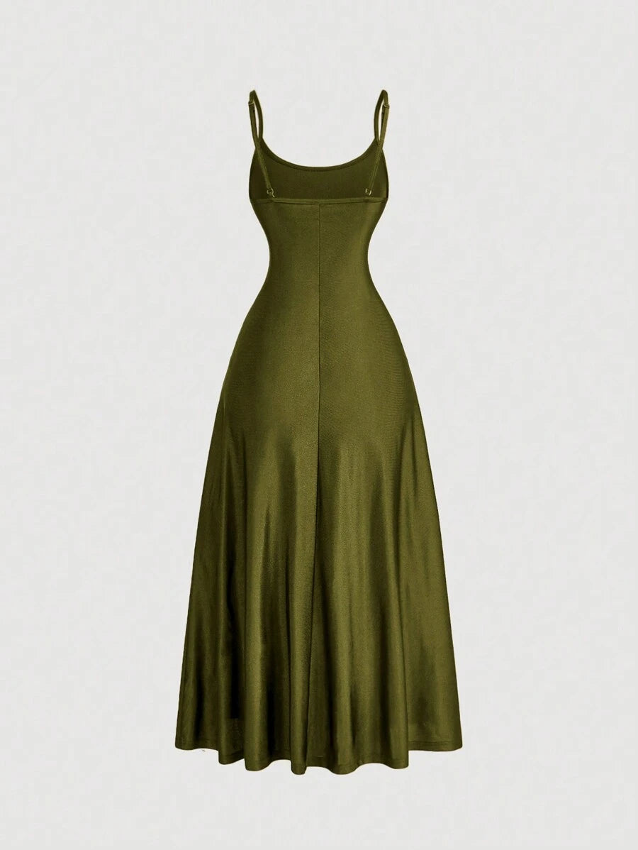 Elegant Solid Color Flared Cami Dress