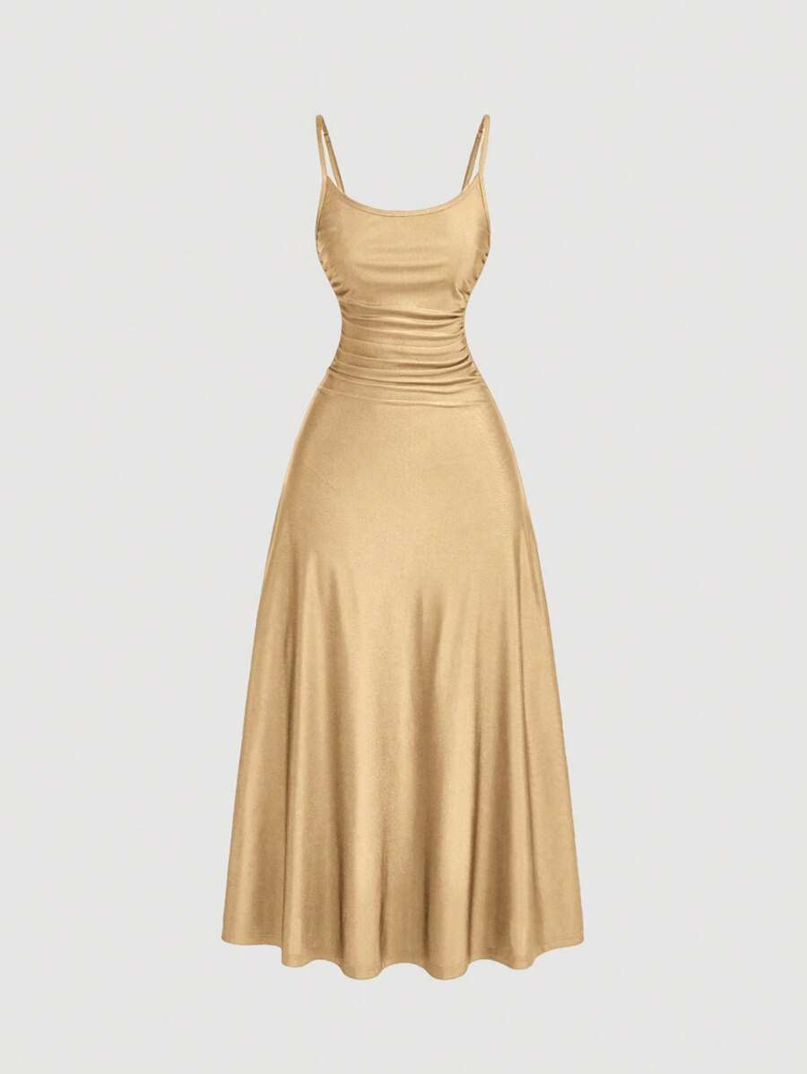 Elegant Solid Color Flared Cami Dress