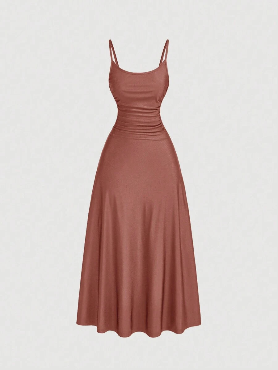 Elegant Solid Color Flared Cami Dress