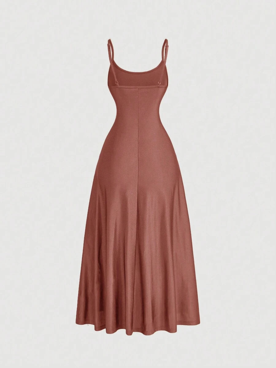 Elegant Solid Color Flared Cami Dress