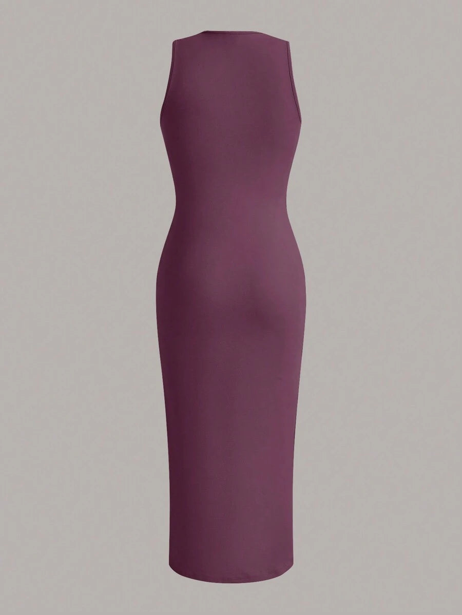 Summery plain tank dress with gathered waist