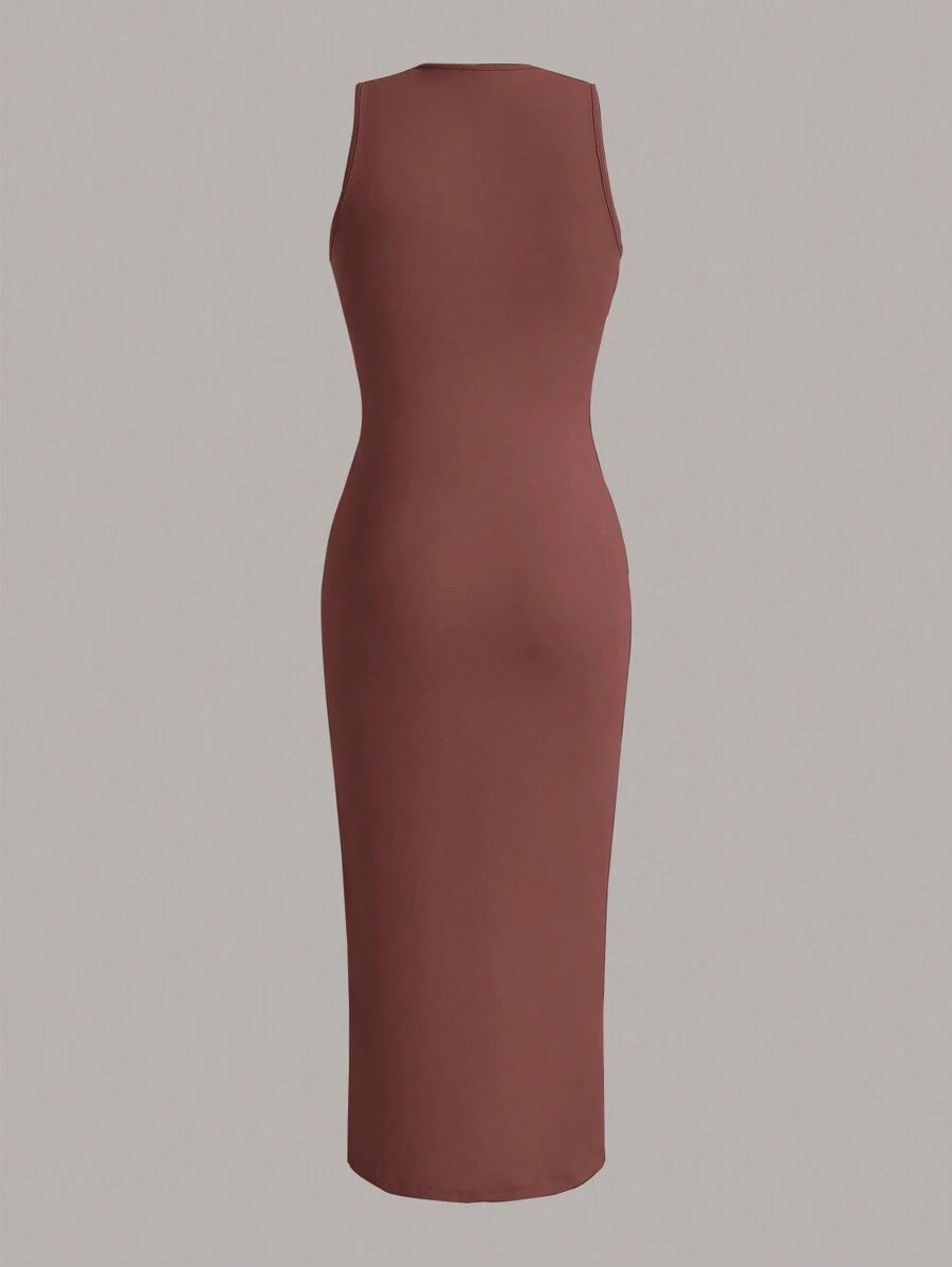 Summery plain tank dress with gathered waist