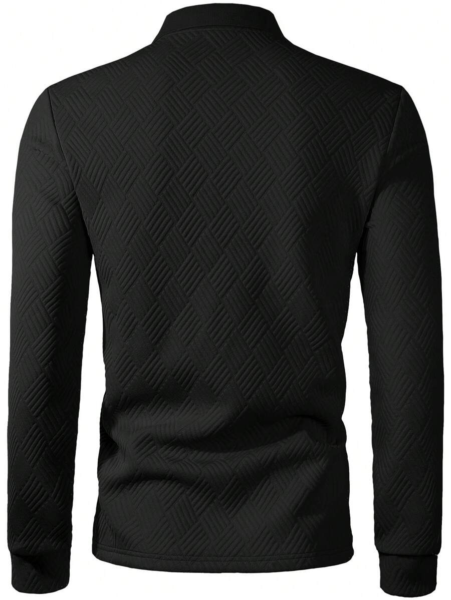 Men's Casual Plain Long Sleeve Polo Shirt