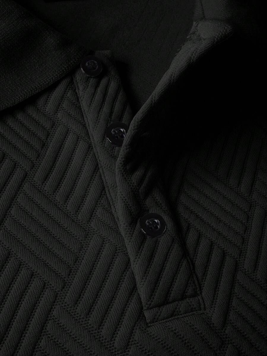 Men's Casual Plain Long Sleeve Polo Shirt