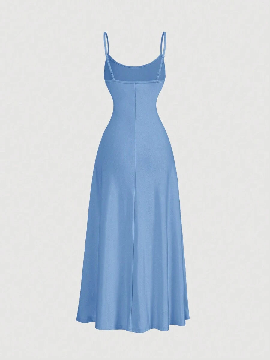 Elegant Solid Color Flared Cami Dress