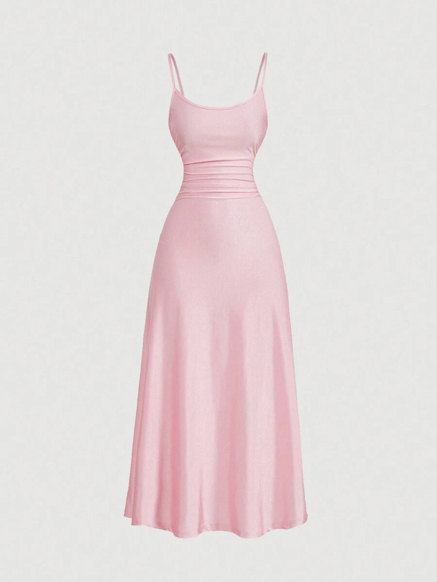 Elegant Solid Color Flared Cami Dress