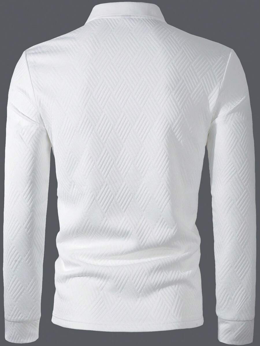 Men's Casual Plain Long Sleeve Polo Shirt
