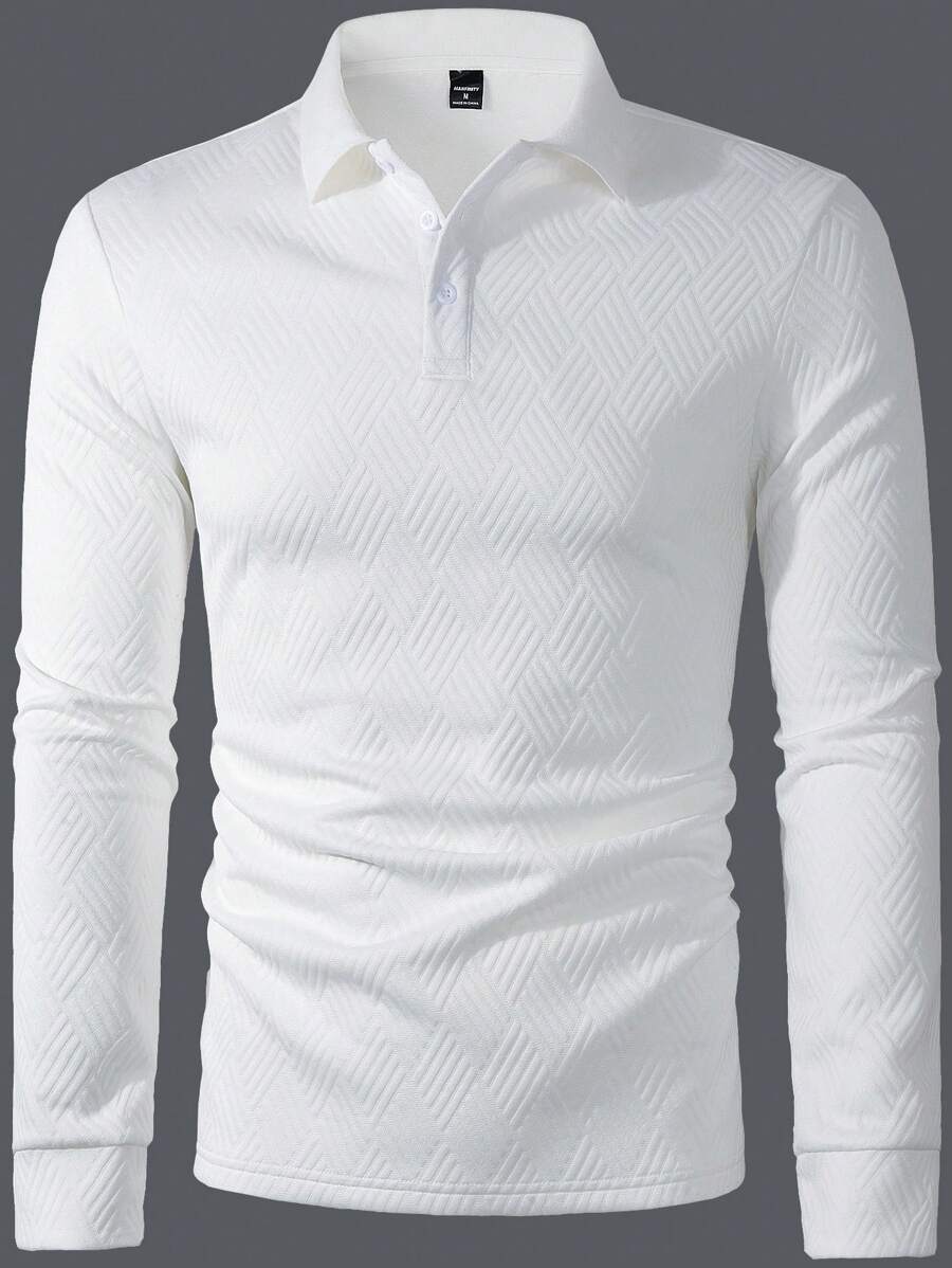 Men's Casual Plain Long Sleeve Polo Shirt