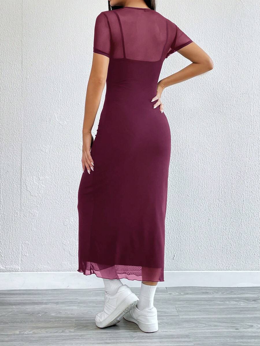 Maxi Pencil Dress with Contrasting Tulle