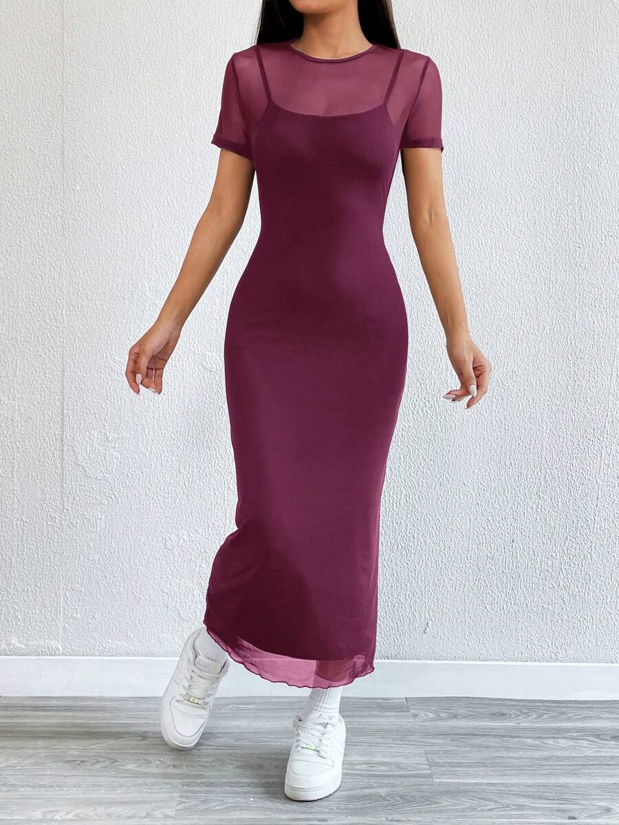 Maxi Pencil Dress with Contrasting Tulle