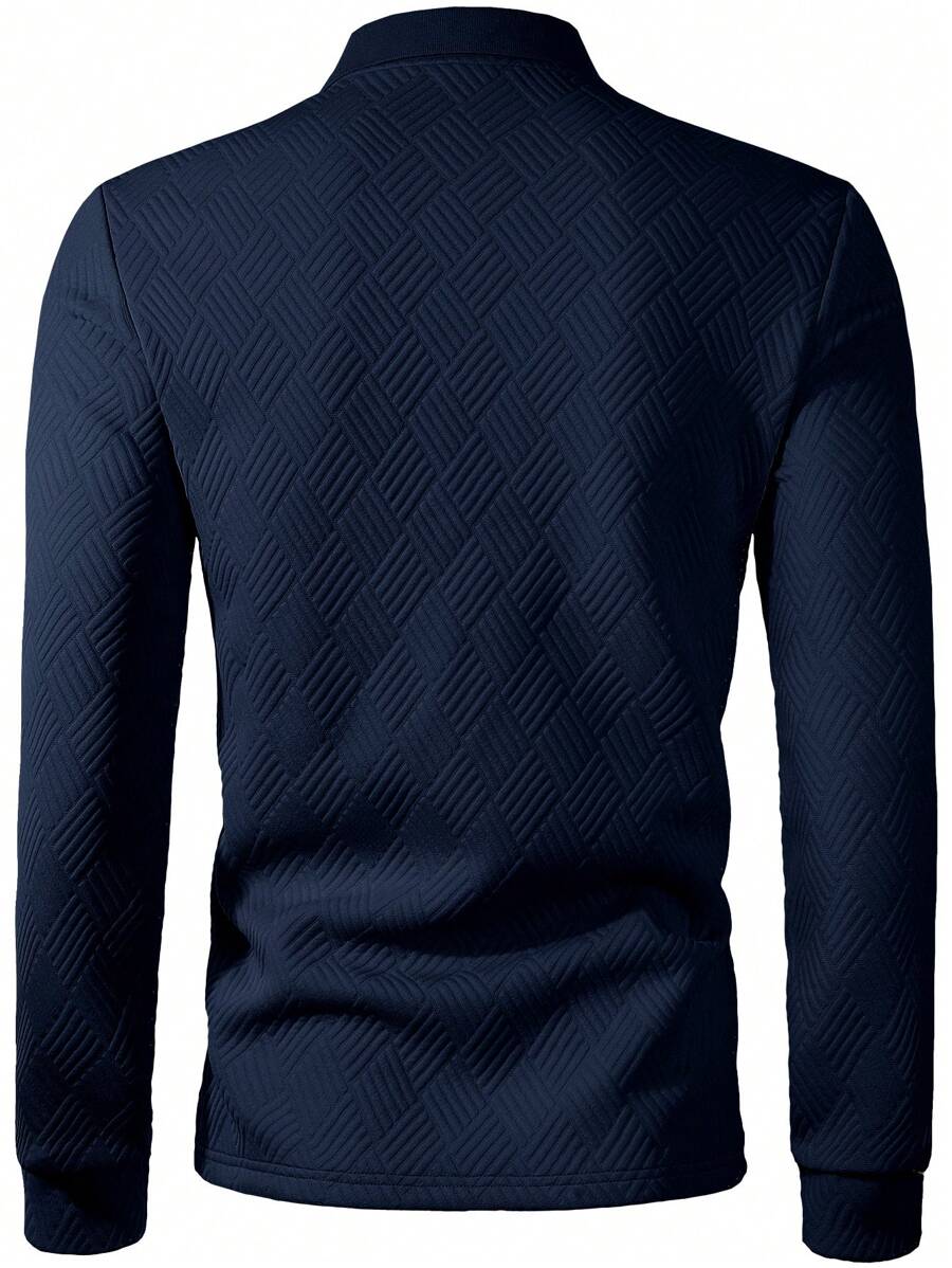 Men's Casual Plain Long Sleeve Polo Shirt