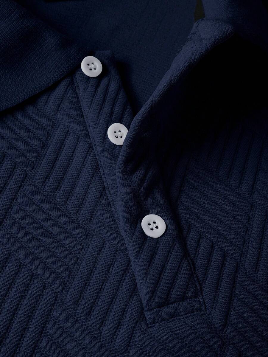 Men's Casual Plain Long Sleeve Polo Shirt