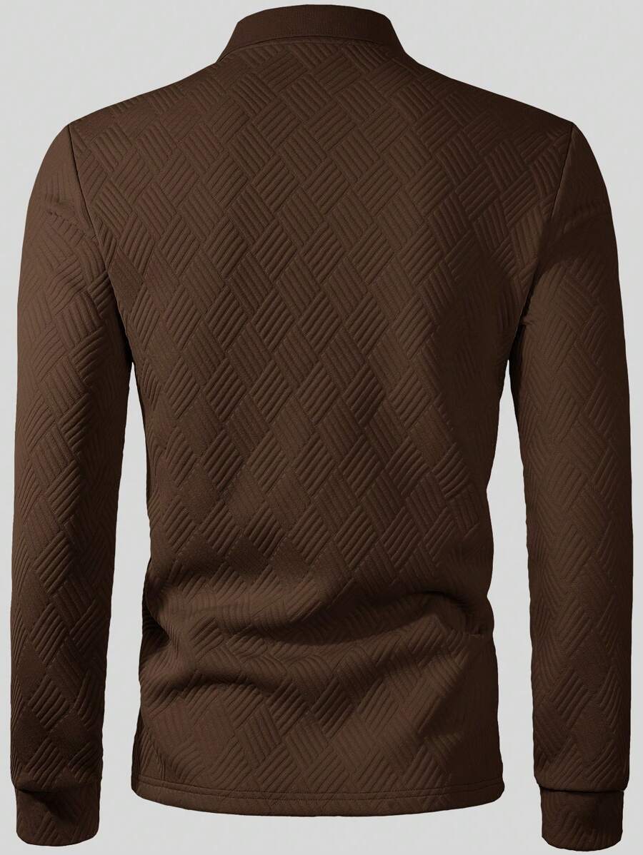 Men's Casual Plain Long Sleeve Polo Shirt