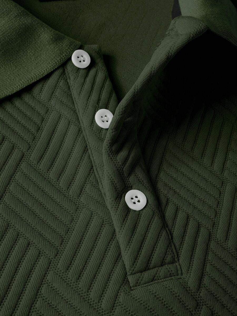 Men's Casual Plain Long Sleeve Polo Shirt