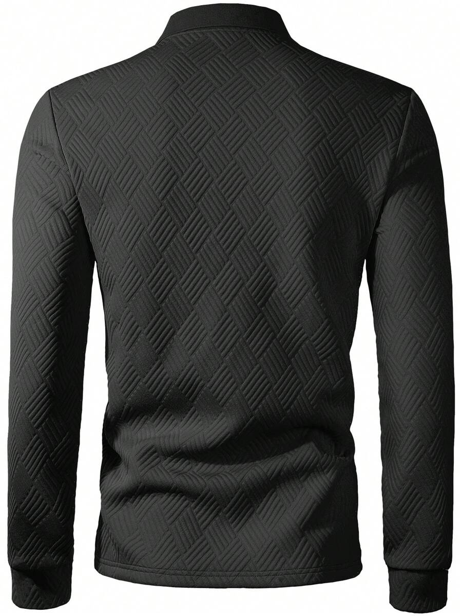 Men's Casual Plain Long Sleeve Polo Shirt