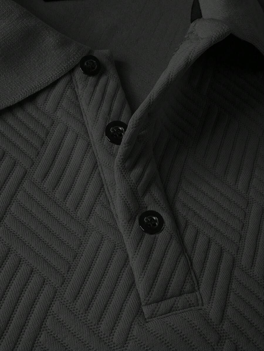 Men's Casual Plain Long Sleeve Polo Shirt