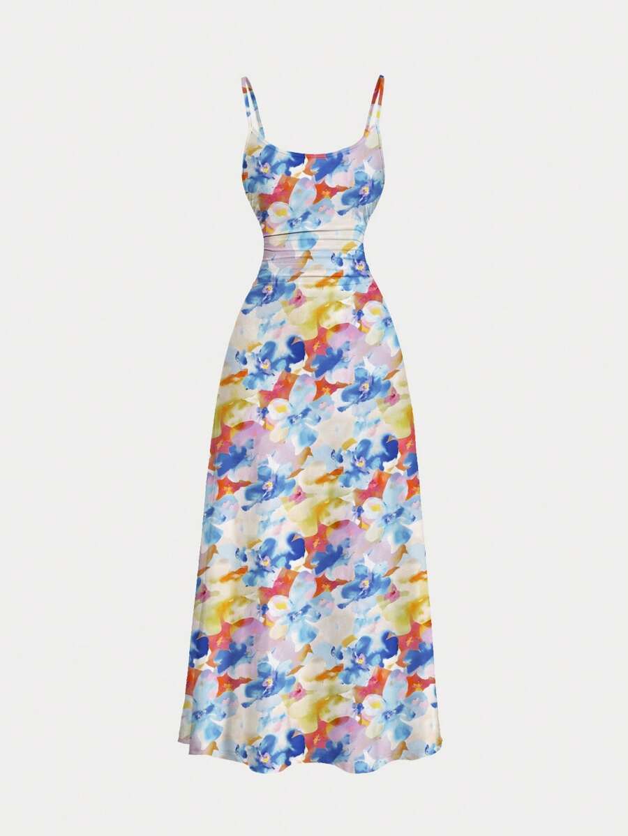 Elegant Solid Color Flared Cami Dress