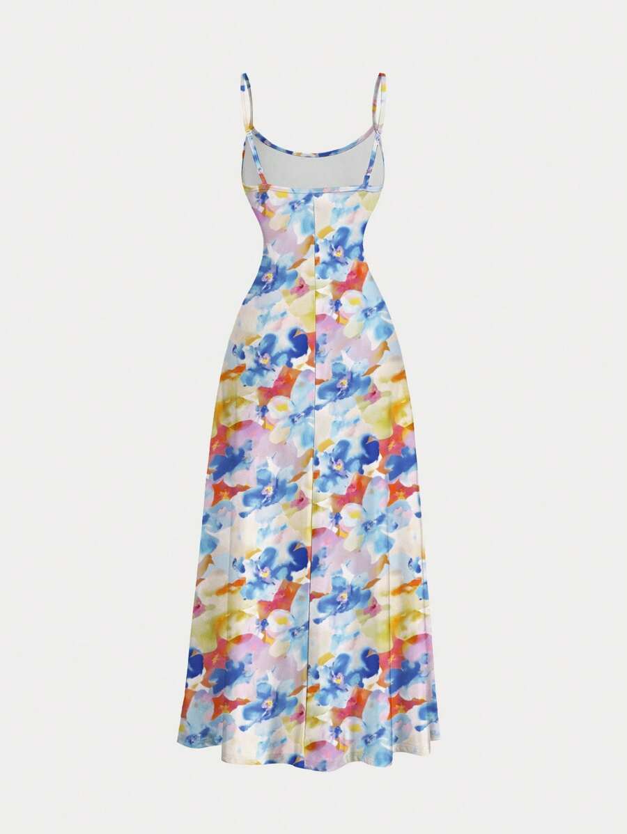 Elegant Solid Color Flared Cami Dress